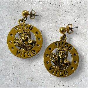 Vintage Virgo Zodiac Gold Toned Dangle Earrings